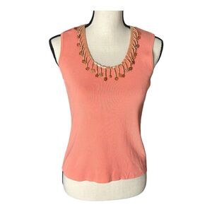 Joseph A. Salmón Beaded Scoop Neck Stretch Tank Cami Top Shirt Size‎ L
